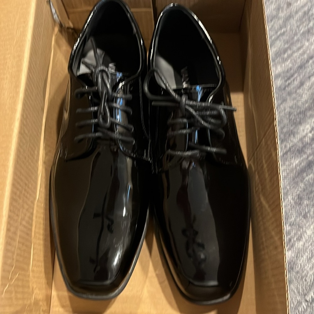 Boys black tuxedo shoes -worn once for a wedding!